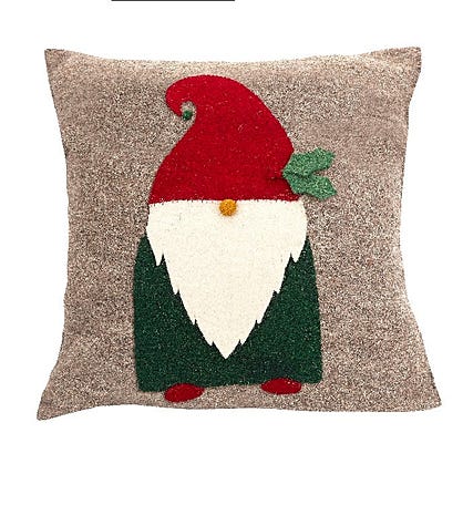 Hand Felted Wool Pillow - Gnome With Red Hat On Gray - 20"
